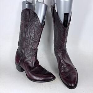 Vintage Larry Mahan Cowboy Boots Men's 9 Maroon Leather Embroidered Western